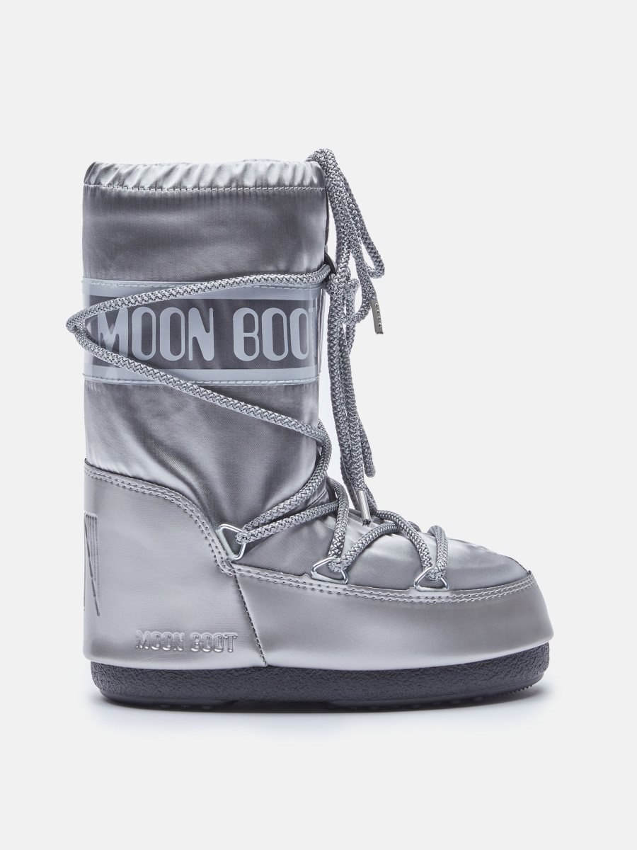 Moon Boot ICON JUNIOR GLANCE SATIN BOOTS - SILVER