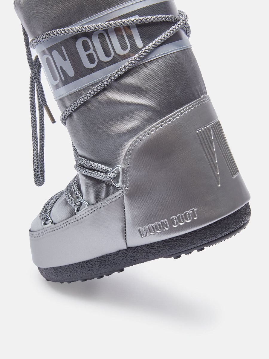 Moon Boot ICON JUNIOR GLANCE SATIN BOOTS - SILVER