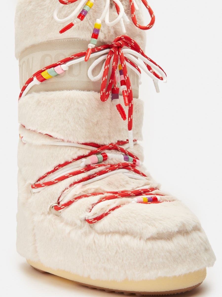 Moon Boot ICON FAUX-FUR BEADS BOOTS - WHITE