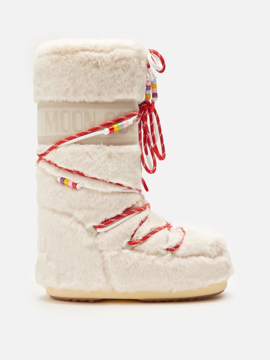 Moon Boot ICON FAUX-FUR BEADS BOOTS - WHITE