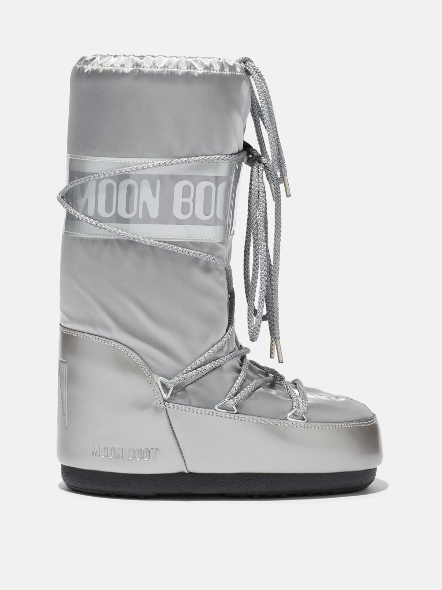 Moon Boot ICON GLANCE SATIN BOOTS - SILVER - Click Image to Close