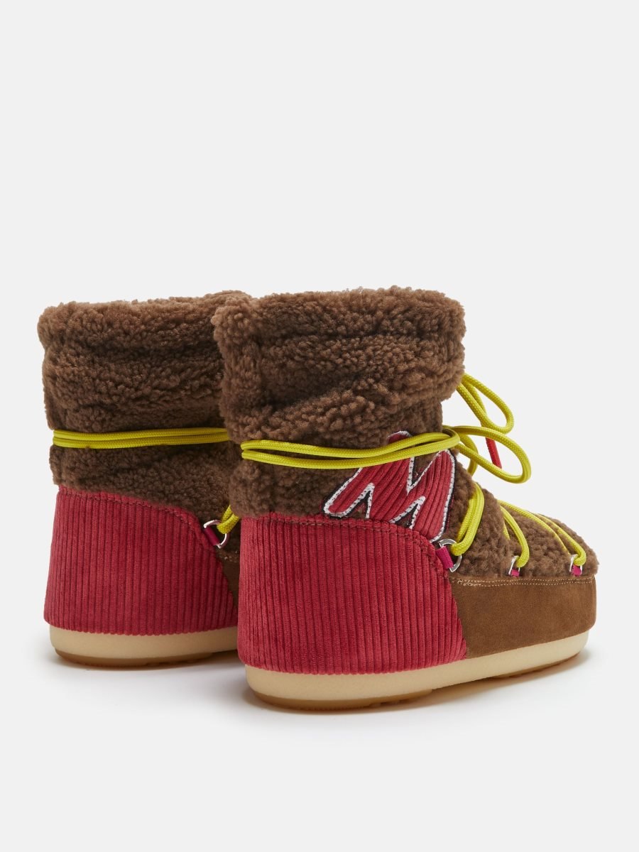 Moon Boot ICON LIGHT LOW M-PATCH SHEARLING BOOTS - BROWN/RED