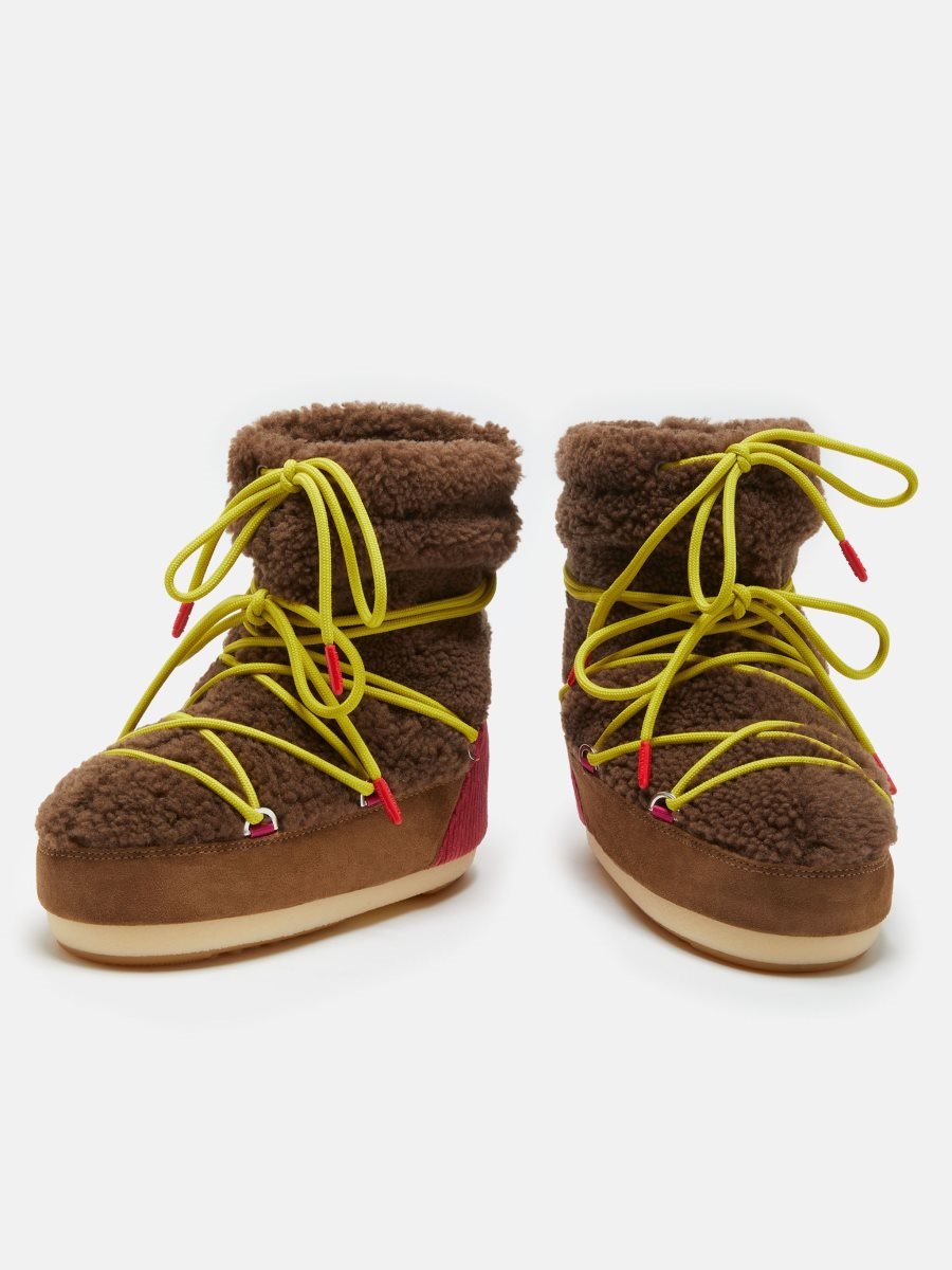Moon Boot ICON LIGHT LOW M-PATCH SHEARLING BOOTS - BROWN/RED