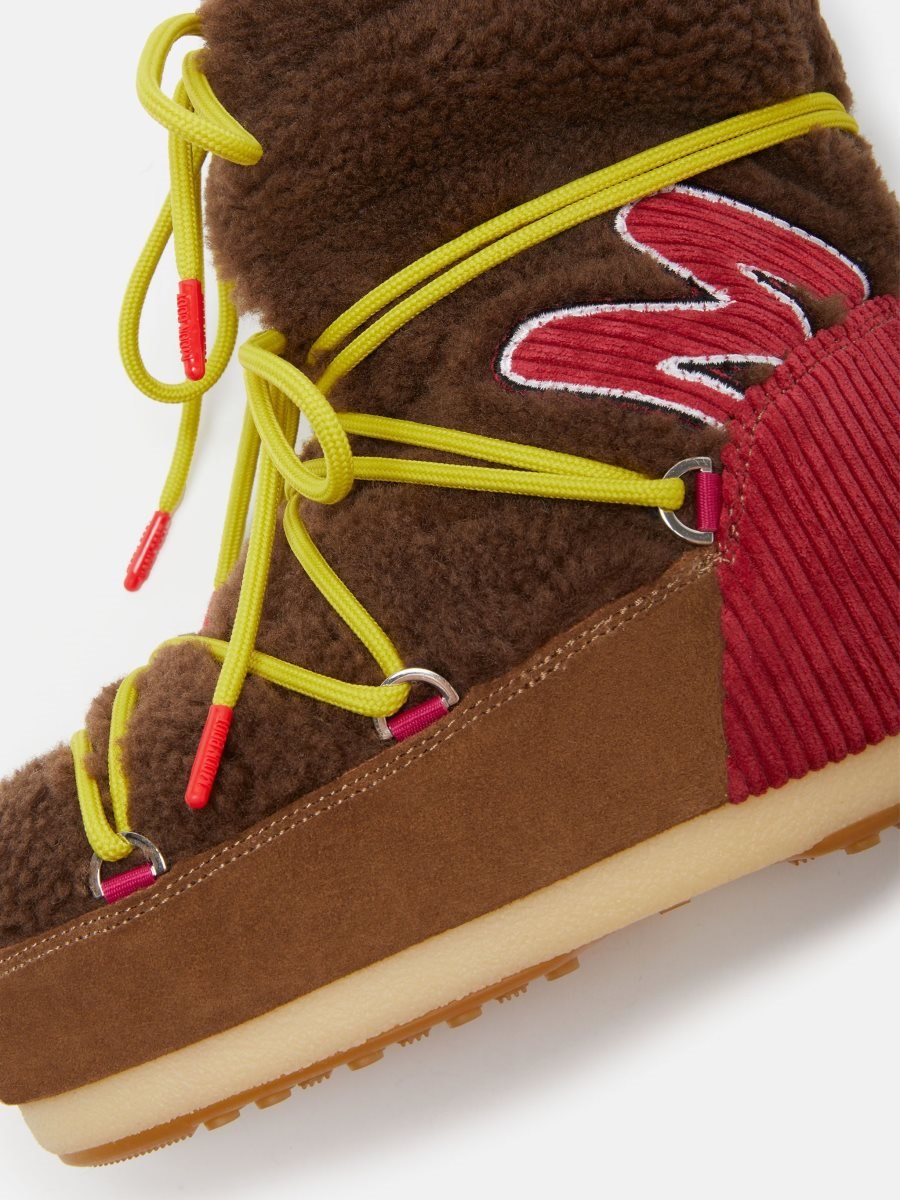 Moon Boot ICON LIGHT LOW M-PATCH SHEARLING BOOTS - BROWN/RED