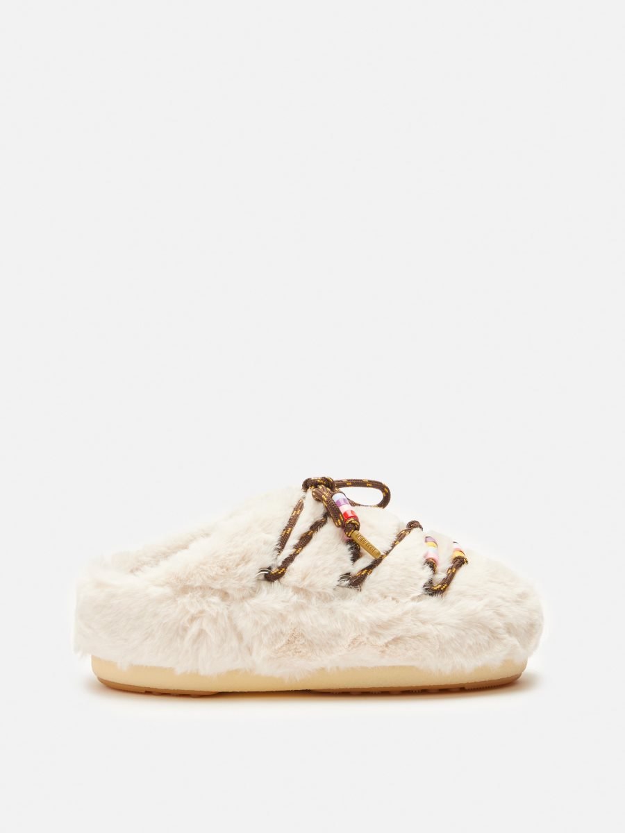 Moon Boot FAUX-FUR BEADS MULES - CREAM