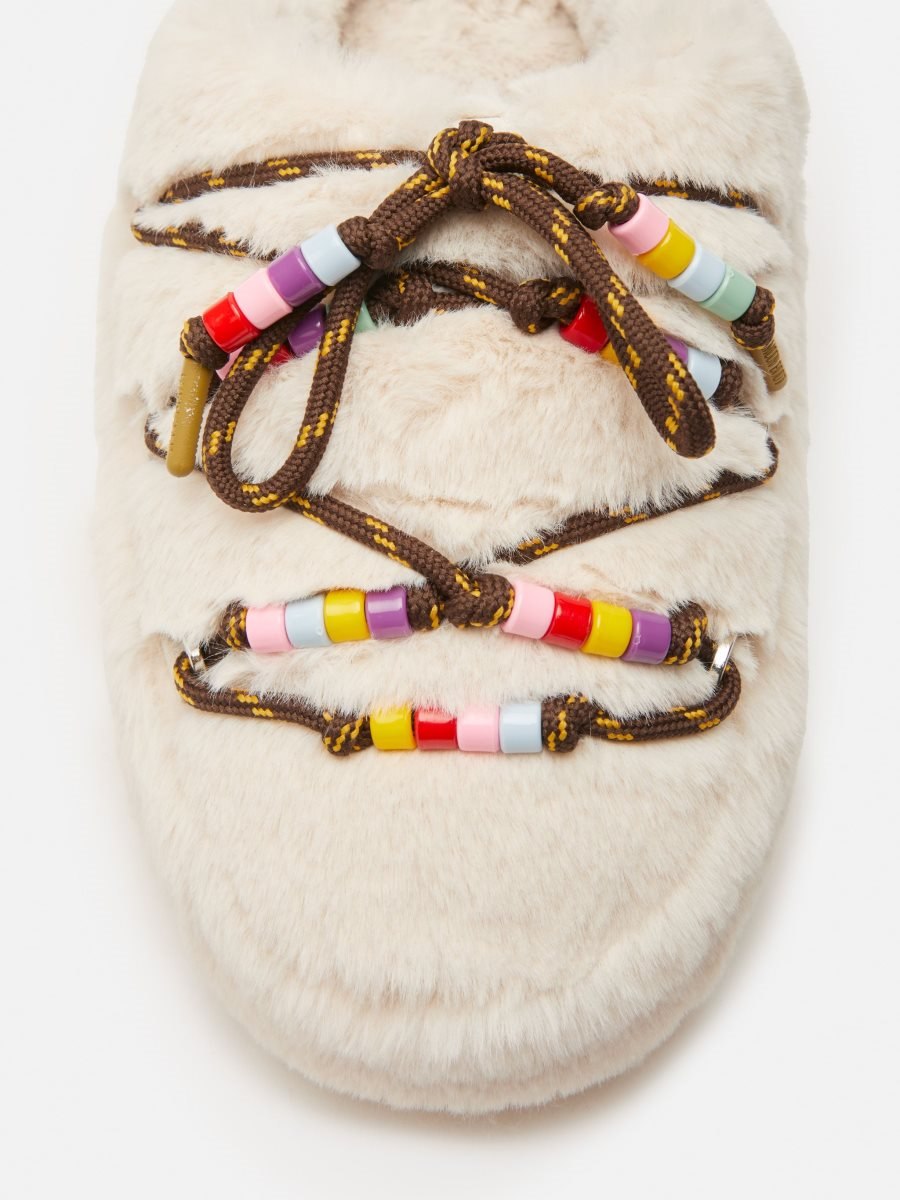 Moon Boot FAUX-FUR BEADS MULES - CREAM