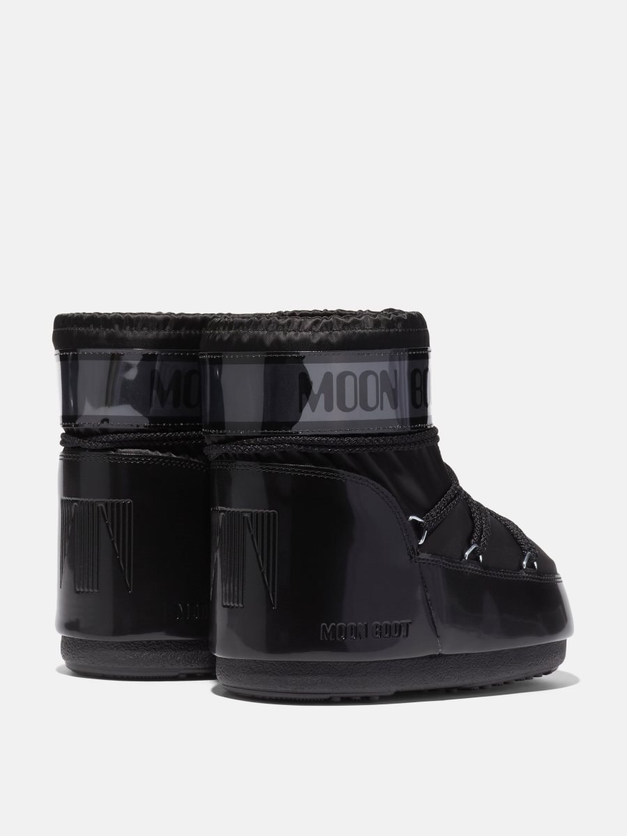 Moon Boot ICON LOW GLANCE SATIN BOOTS - BLACK