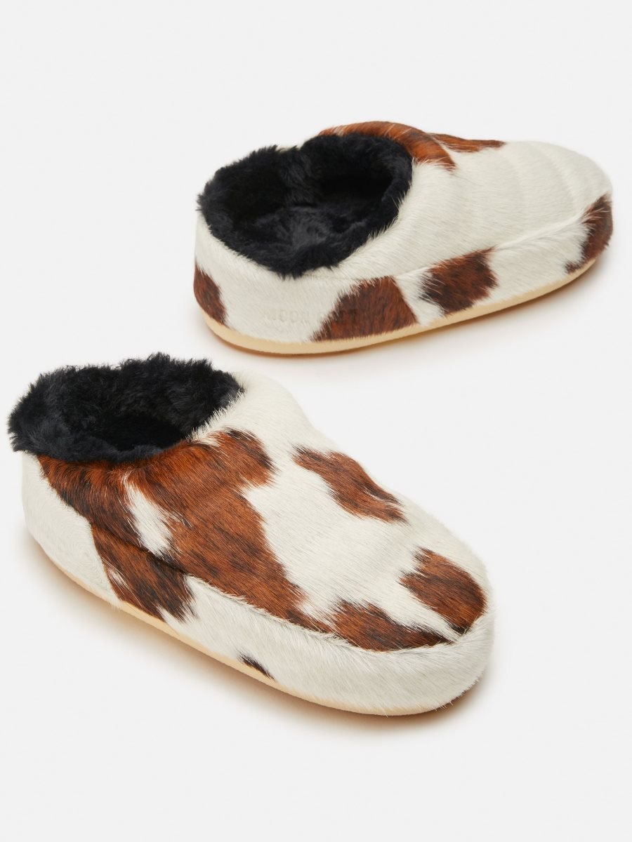 Moon Boot NO LACE PONY MULES - COW PRINT