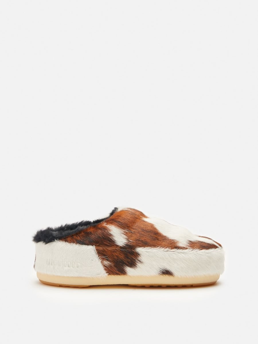 Moon Boot NO LACE PONY MULES - COW PRINT