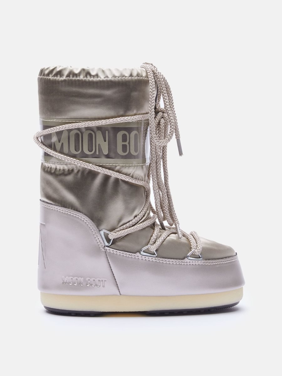 Moon Boot ICON JUNIOR GLANCE SATIN BOOTS - PLATINUM