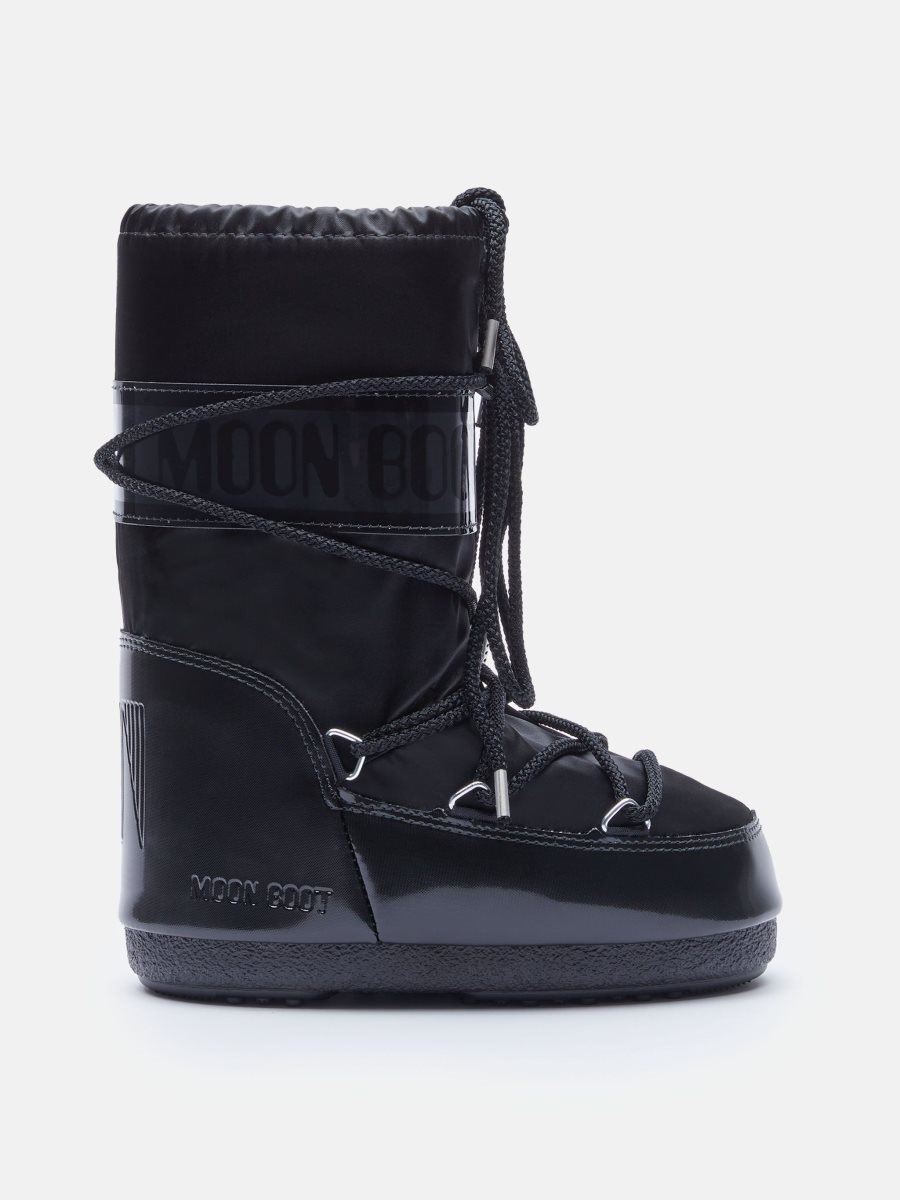 Moon Boot ICON JUNIOR GLANCE SATIN BOOTS - BLACK