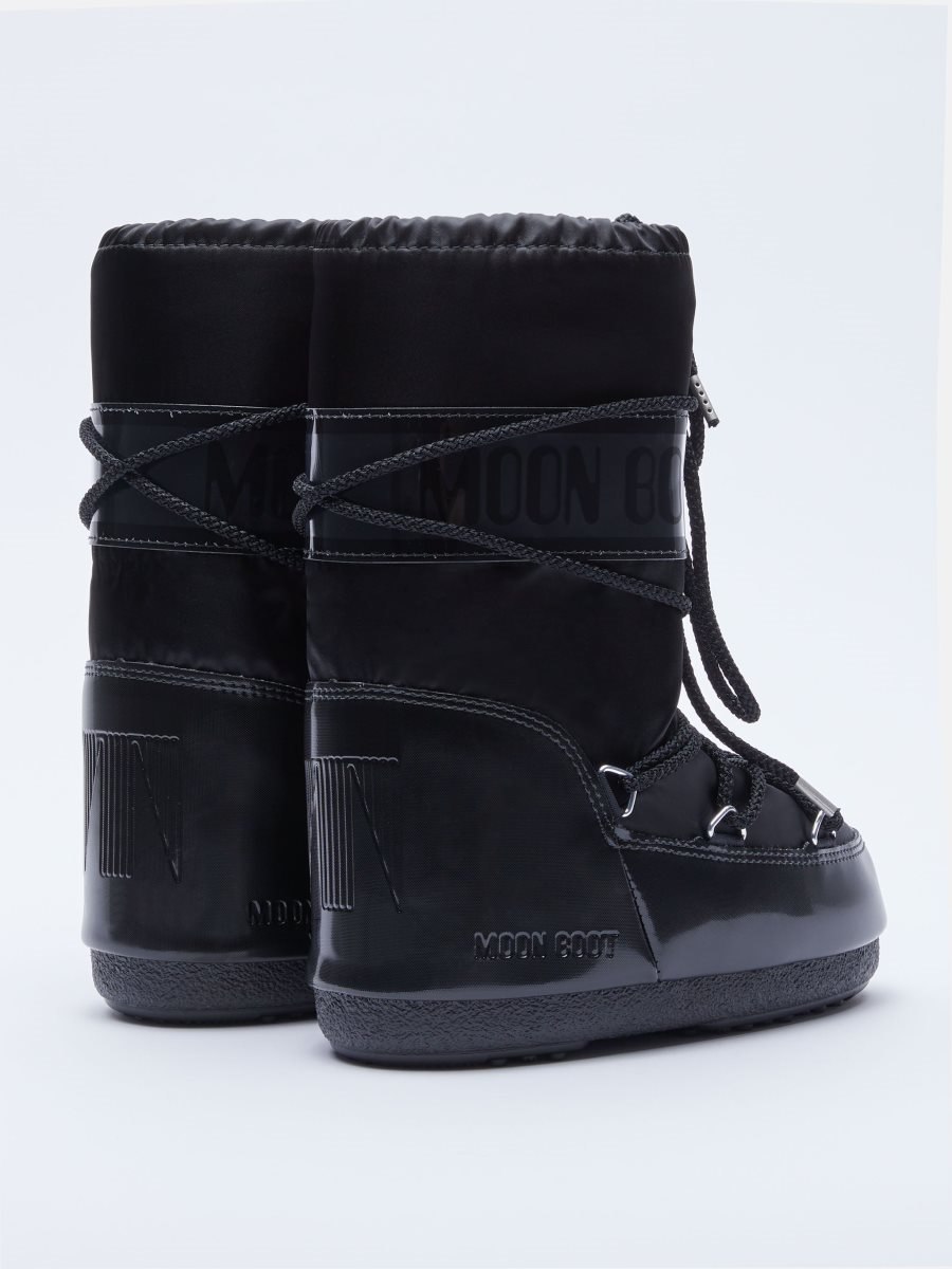 Moon Boot ICON JUNIOR GLANCE SATIN BOOTS - BLACK