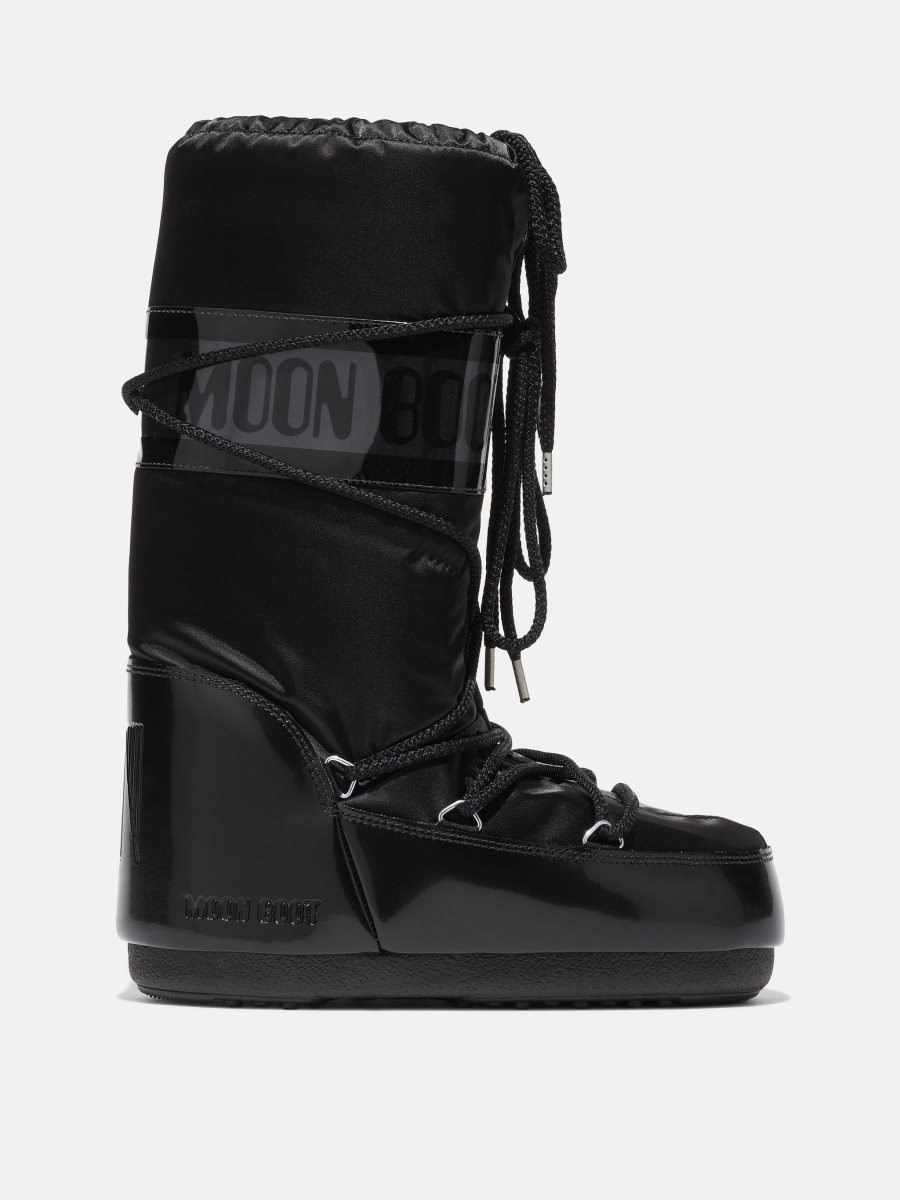 Moon Boot ICON GLANCE SATIN BOOTS - BLACK - Click Image to Close
