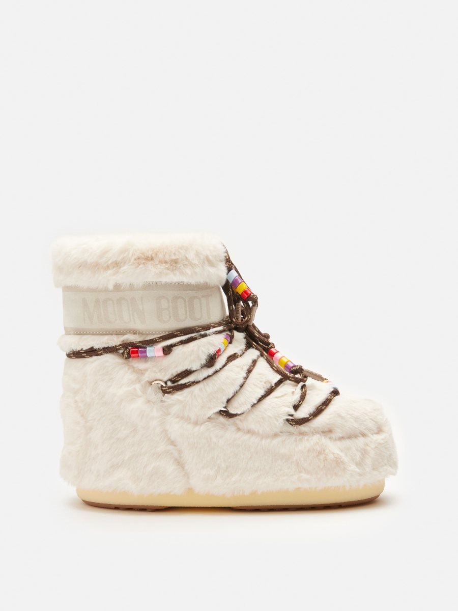 Moon Boot ICON LOW FAUX-FUR BEADS BOOTS - CREAM