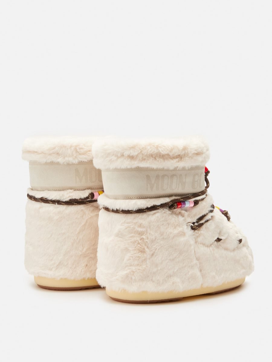 Moon Boot ICON LOW FAUX-FUR BEADS BOOTS - CREAM