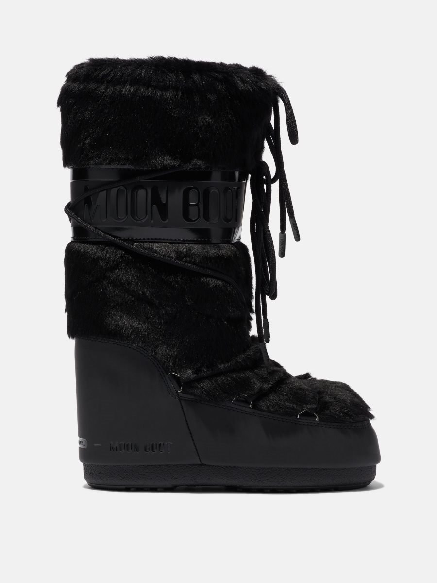 Moon Boot ICON FAUX-FUR BOOTS - BLACK