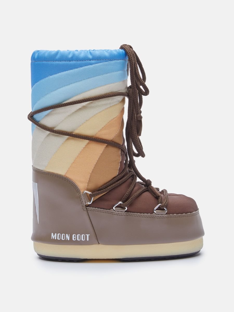 Moon Boot ICON RAINBOW JUNIOR NYLON BOOTS - SHITAKE/BROWN-BLUE